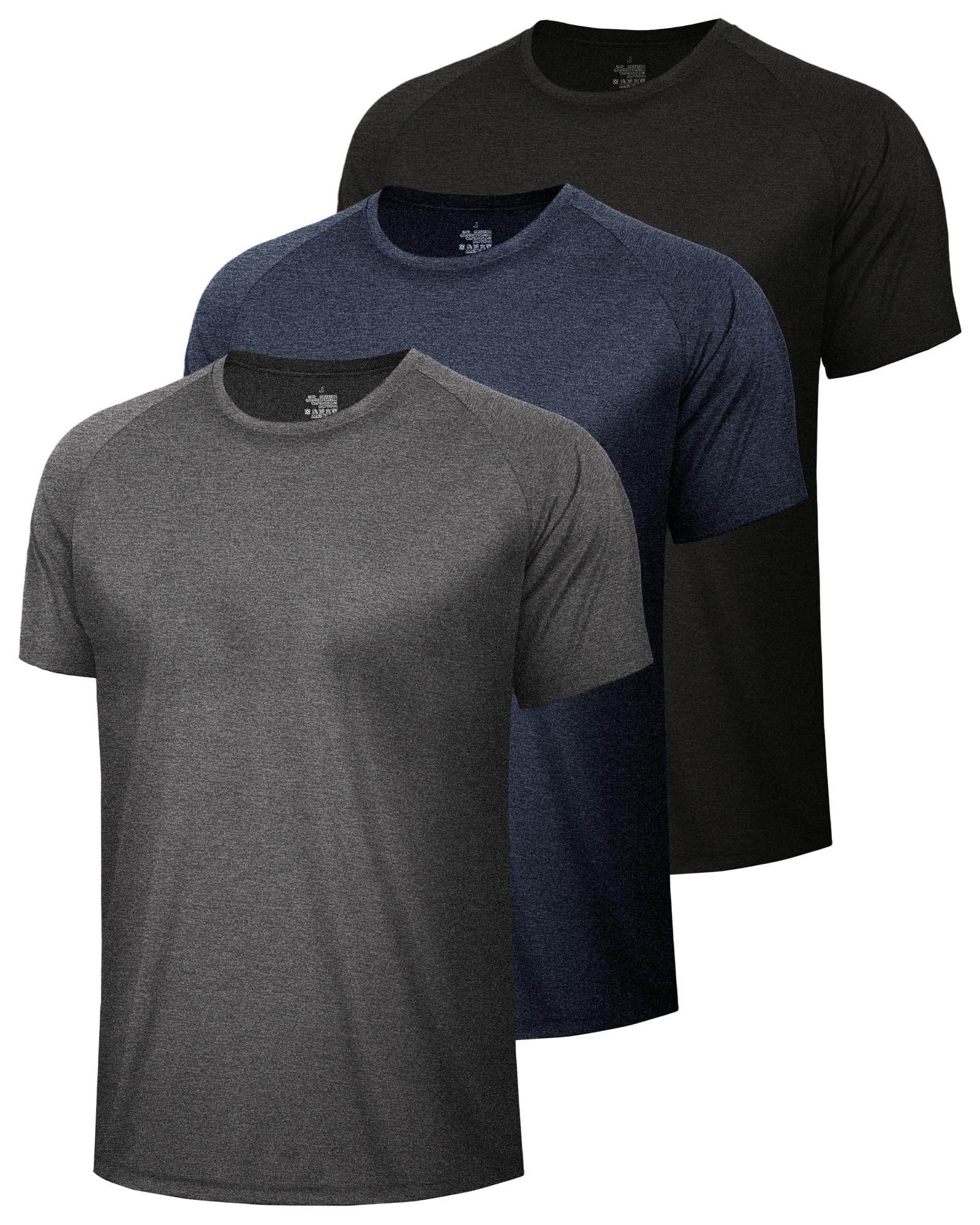 3 Pack Workout Mens Shirts - Quick Dry Causal Moisture Wicking Work Gym Athletic Short Sleeve for Basketball Running