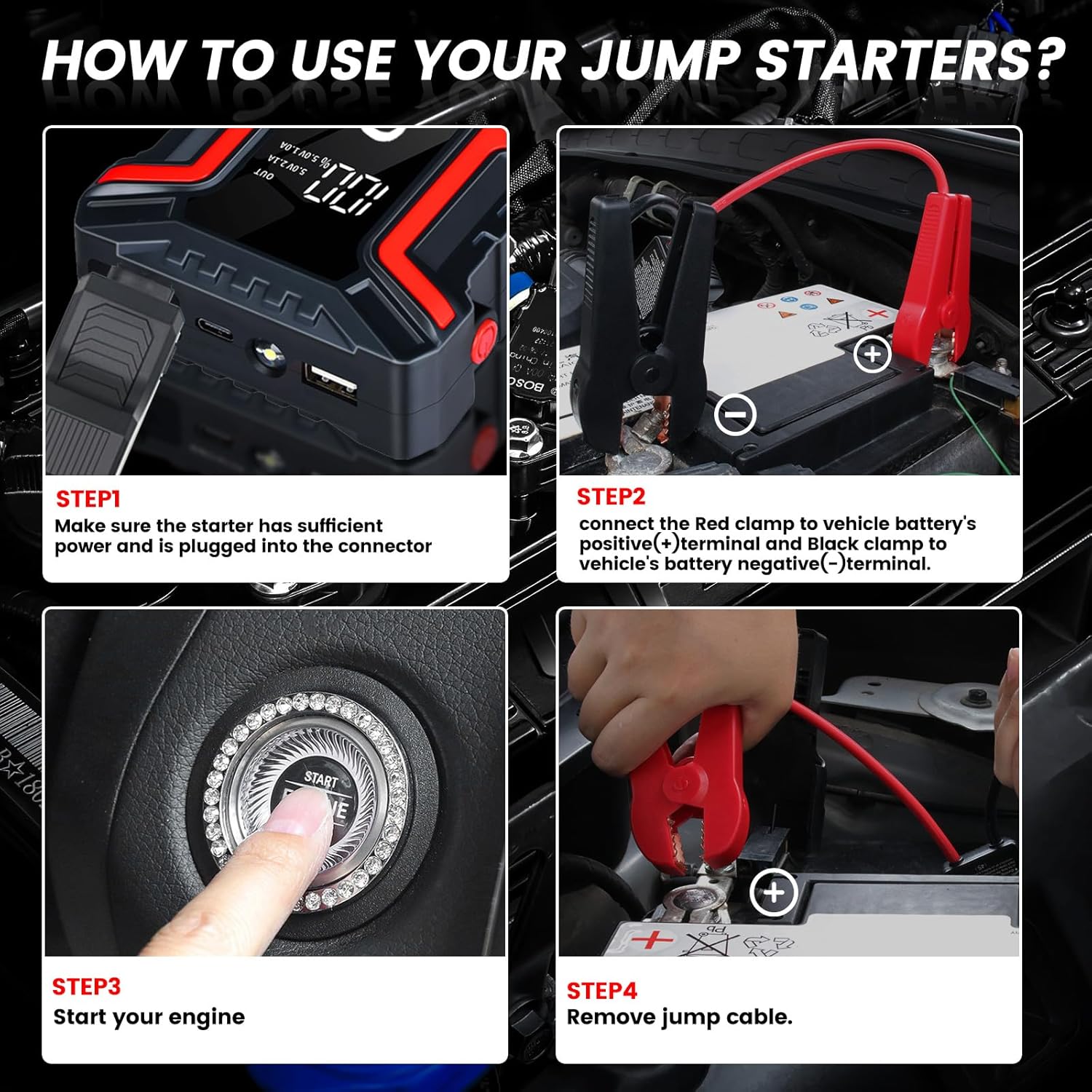 Gillaway 016 Jump Starter 3000A Peak, Jump Starter Battery Pack up to 50 Jump Starts, 12V Jump Box for Car Battery, up to 9.0L Gas and 7.0L Diesel Engines, Jump Starter Portable Power Bank LED Light