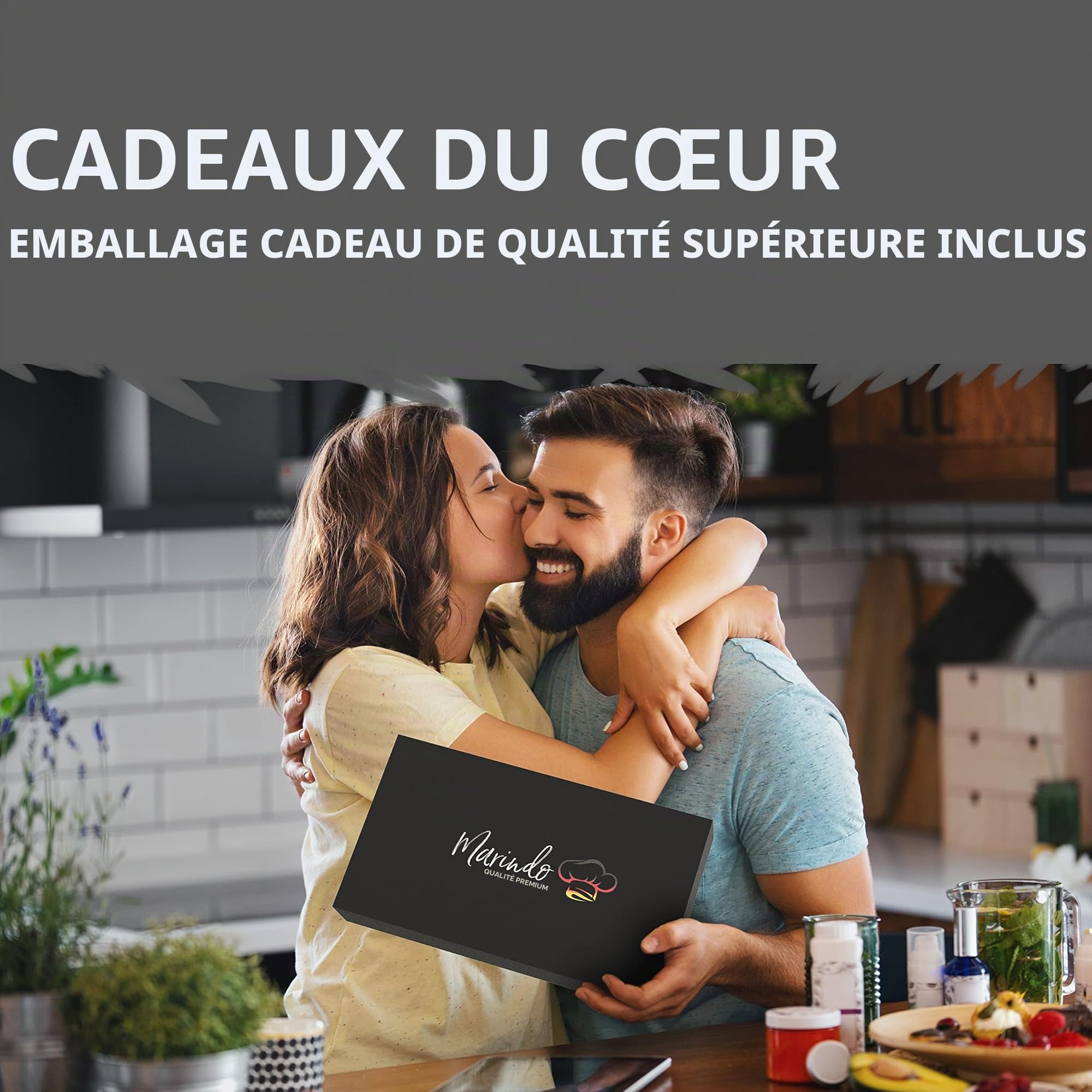 MARINDO Planche à découper en bambou avec 4 bacs de récupération en acier inoxydable | Planche à découper en bambou avec rainure à jus