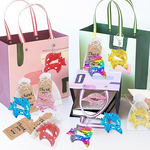 Miniatura 9 de CiciBear Juego de 60 llaveros de lentejuelas de mariposa grande con 20 llaveros, 20 etiquetas de agradecimiento y 20 bolsas de regalo para