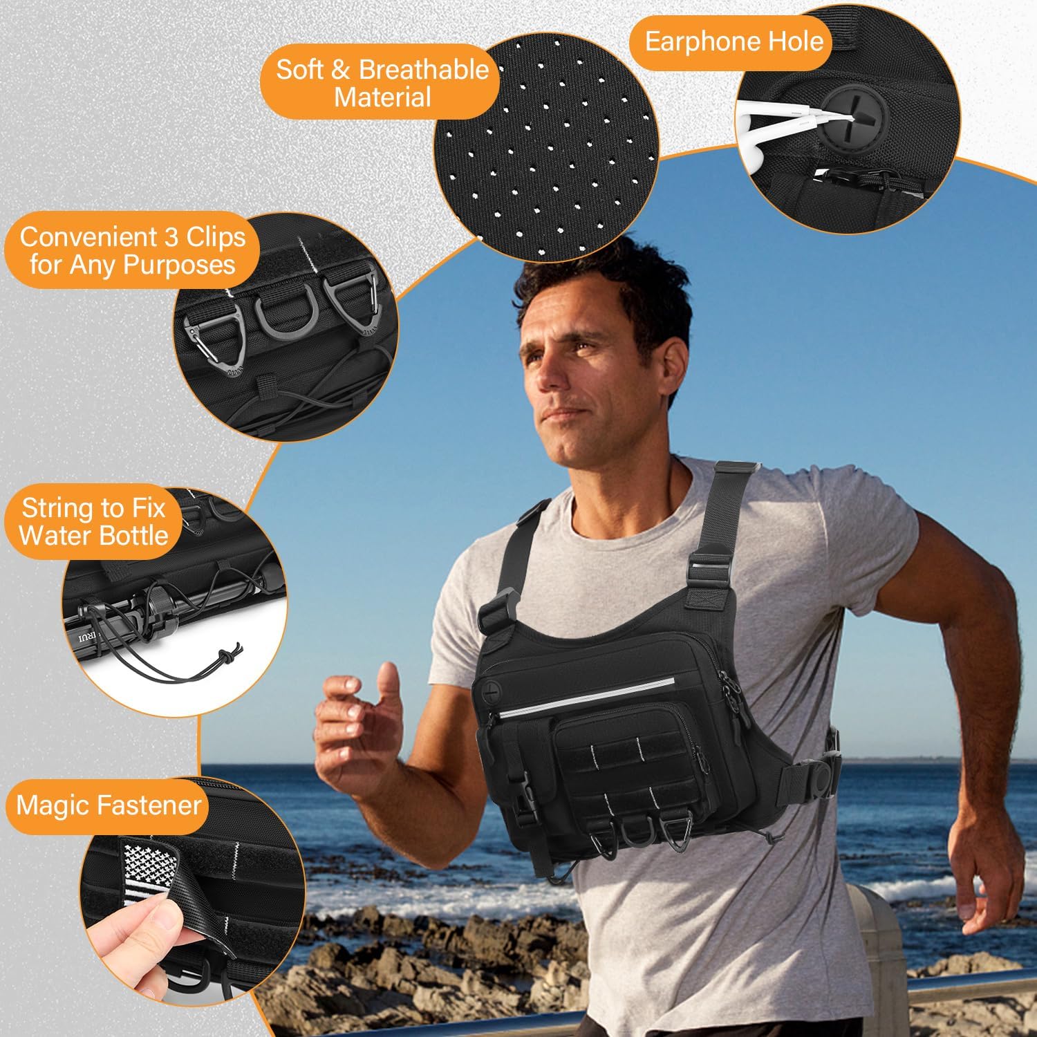 HAMBOLY Chest Bag for Men and Women, Tactical Running Chest Pack with Pistol Holster