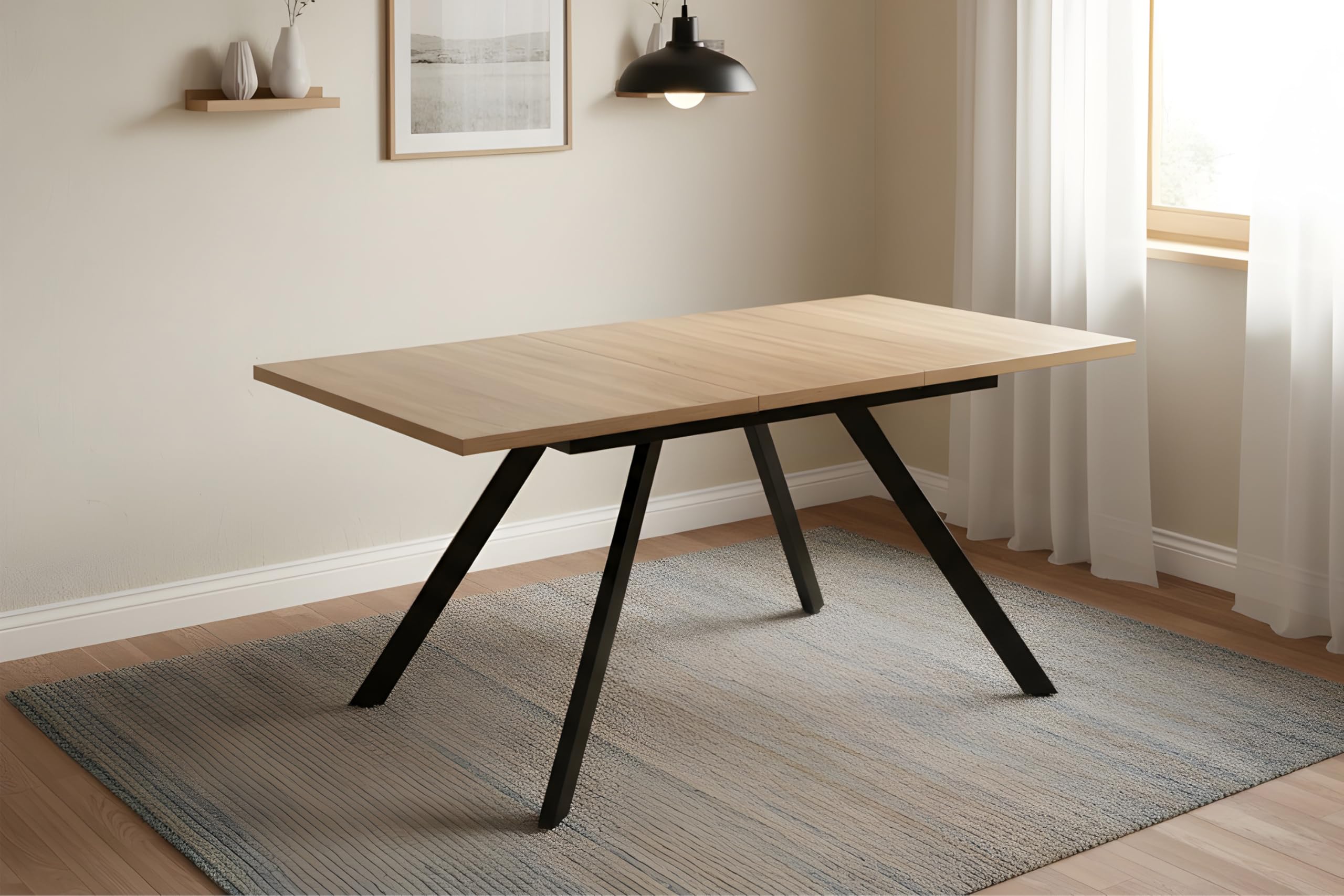 SAM Esstisch Meryl ausziehbar 120(160)x80 cm Holz-Optik Eiche Metallgestell | 30 mm rechteckige Tischplatte, Gestell schwarz