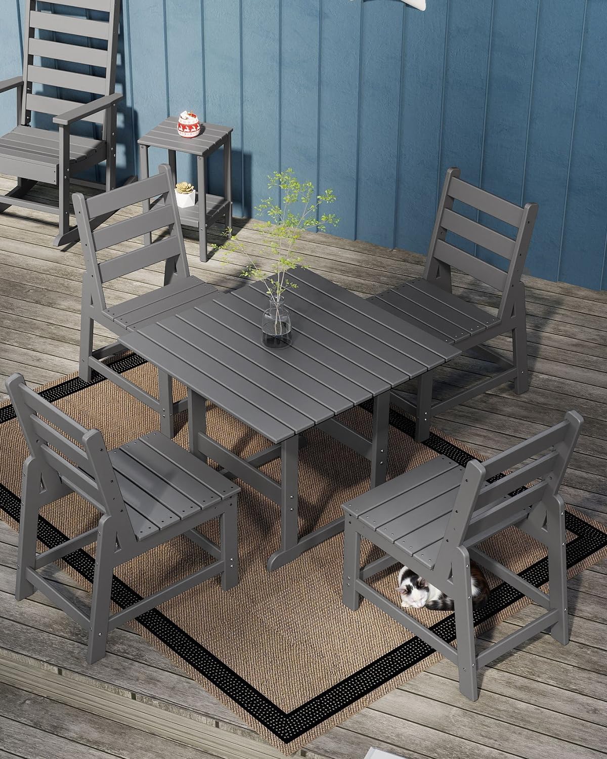 GREENVINES Outdoor-Dining-Table | 35” | HDPE | Patio Furniture | Connectable Square Tables for 4 | Slatted | All-Weather | for Poolside Backyard Garden | Grey