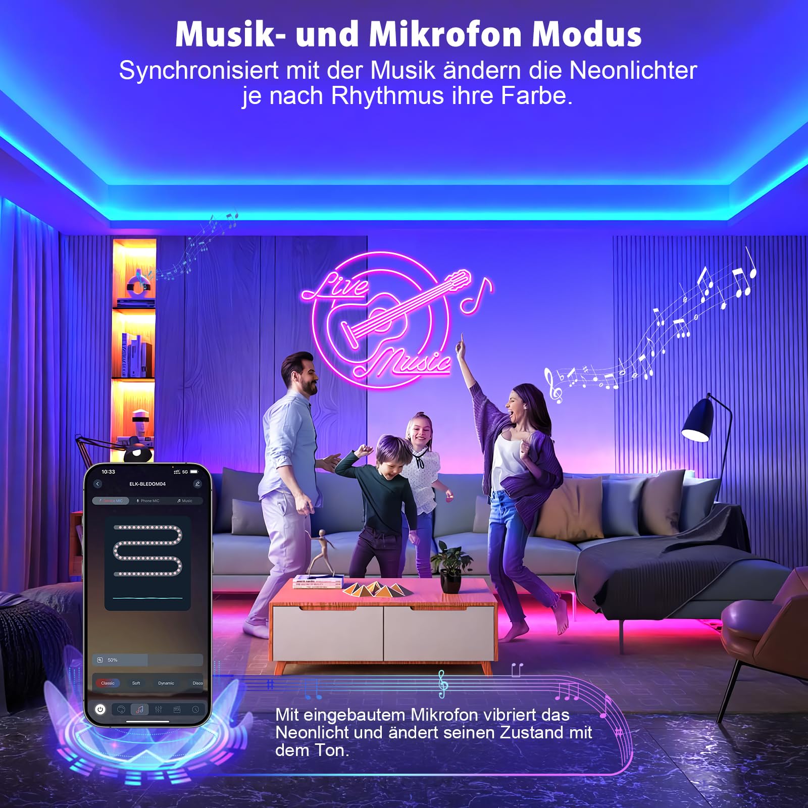 Striscia LED neon 10 m RGB, striscia LED con controllo app, telecomando IP65, impermeabile, flessibile, per esterni, 24 V, tubo luminoso per interni, musica fai da te per stanza, parete, gioco
