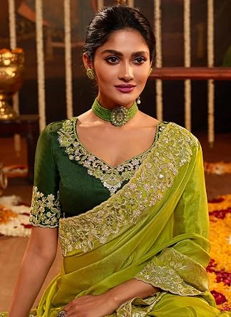 TRENDMALLS RENDMALLS Women's Jacquard Silk Embroidery With Sequin Work Saree with Unstitch Blouse Piece For Women