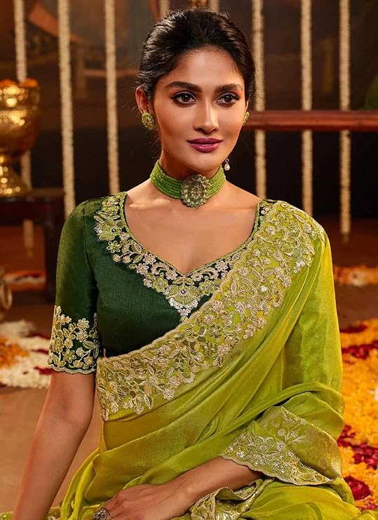TRENDMALLS RENDMALLS Women's Jacquard Silk Embroidery With Sequin Work Saree with Unstitch Blouse Piece For Women