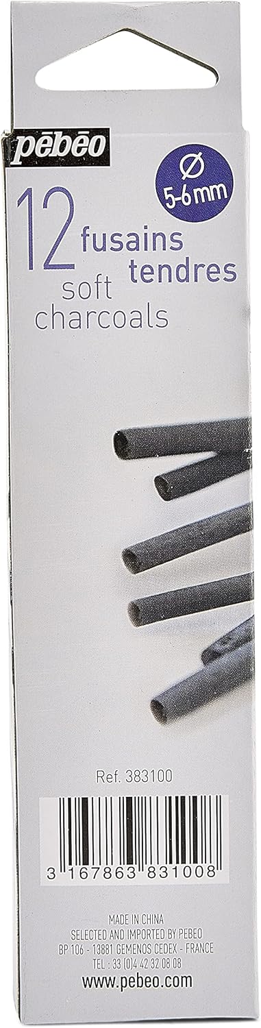 Pebeo Drawing Charcoal, Pack of 12, Soft, 5-f6 mm (383100)