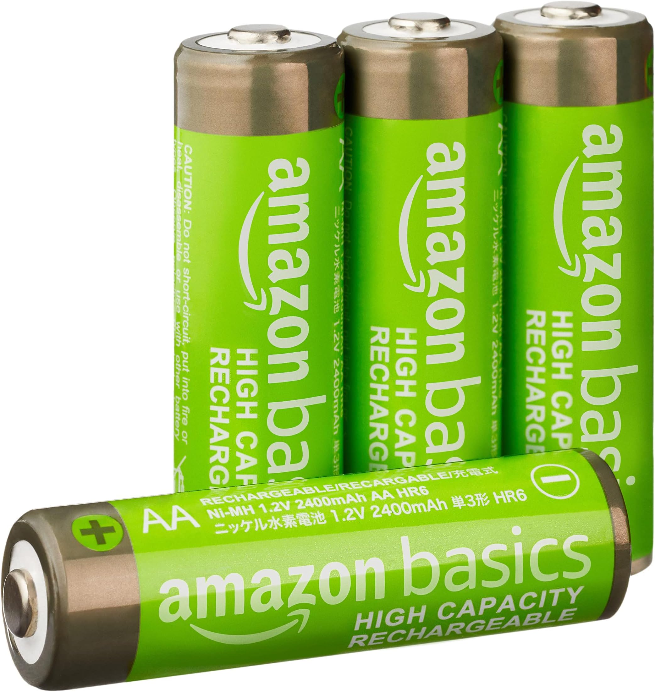 Amazon Basics 4-Pack Rechargeable AA NiMH High-Capacity Batteries, 2400 mAh, 1.2V, Recharge up to 400x Times, Pre-Charged