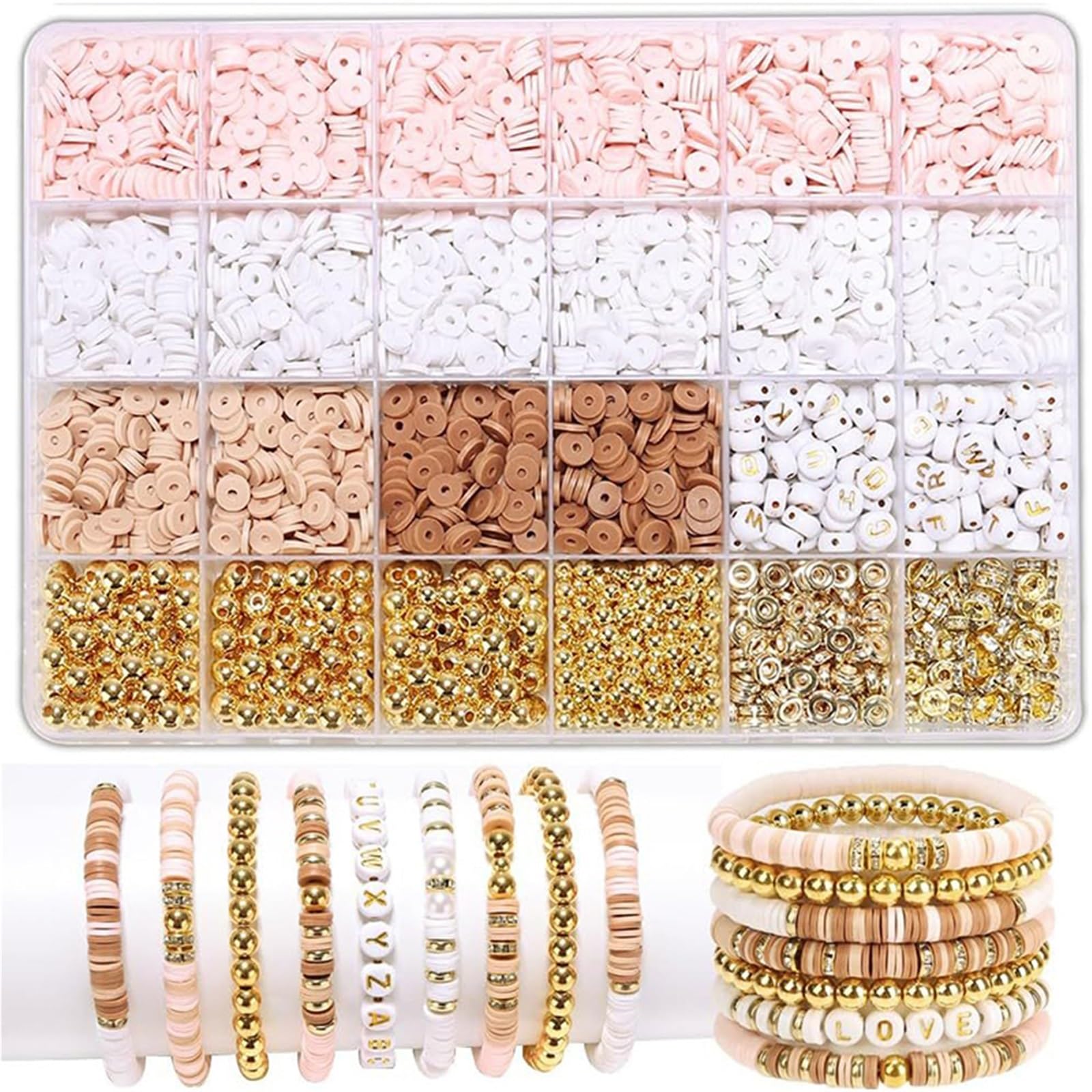 QuxetlRyz Craft Beading Kit Style DIY Clay Beads Bracelet Making Kit Friendship Golden Letter for Jewelry(Color 6)