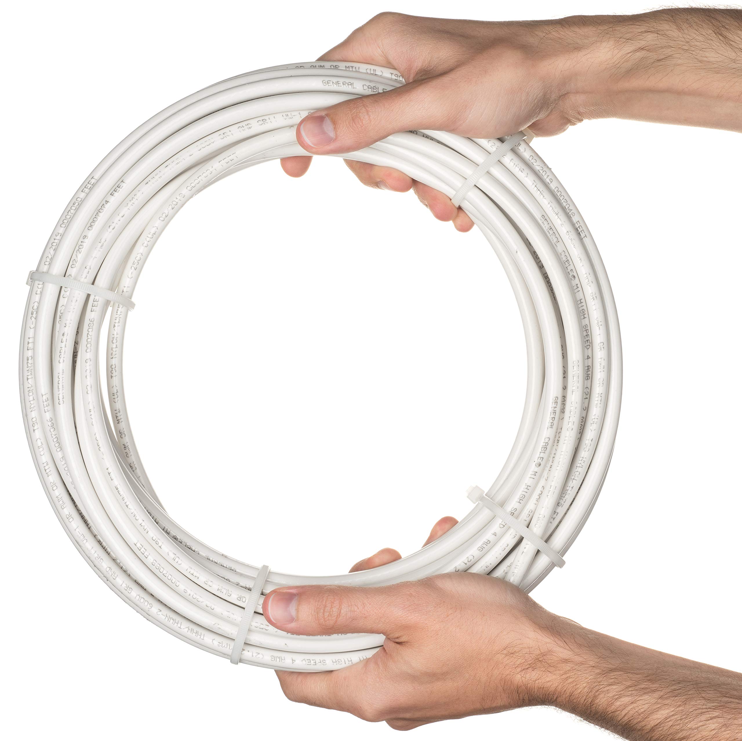 4 AWG Stranded THHN White Wire - 100 Feet - 600 Volt 90C
