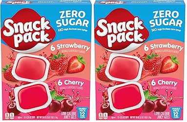 Snack Pack Zero Sugar Strawberry and Cherry Flavored Low Calorie Juicy Gels Cups, 3.25 oz., 12-Count Family-Pack (Pack of 2)
