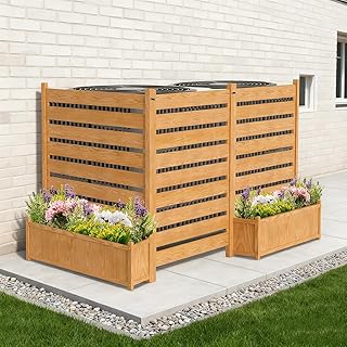 DoCred Air Conditioner Fence Outdoor Freestanding Wood Privacy Screen with Planter Box for Trash Can Pool Equipment Enclosure, No-Dig Kit 36" W x 45" H （3 Panels）