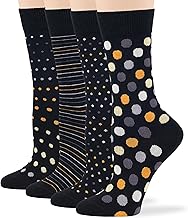 7BigStars Women Crew Socks - Fun Cotton Socks for Women, Colorful and Cute Designs, 4 Pairs Breathable Casual Dress Socks