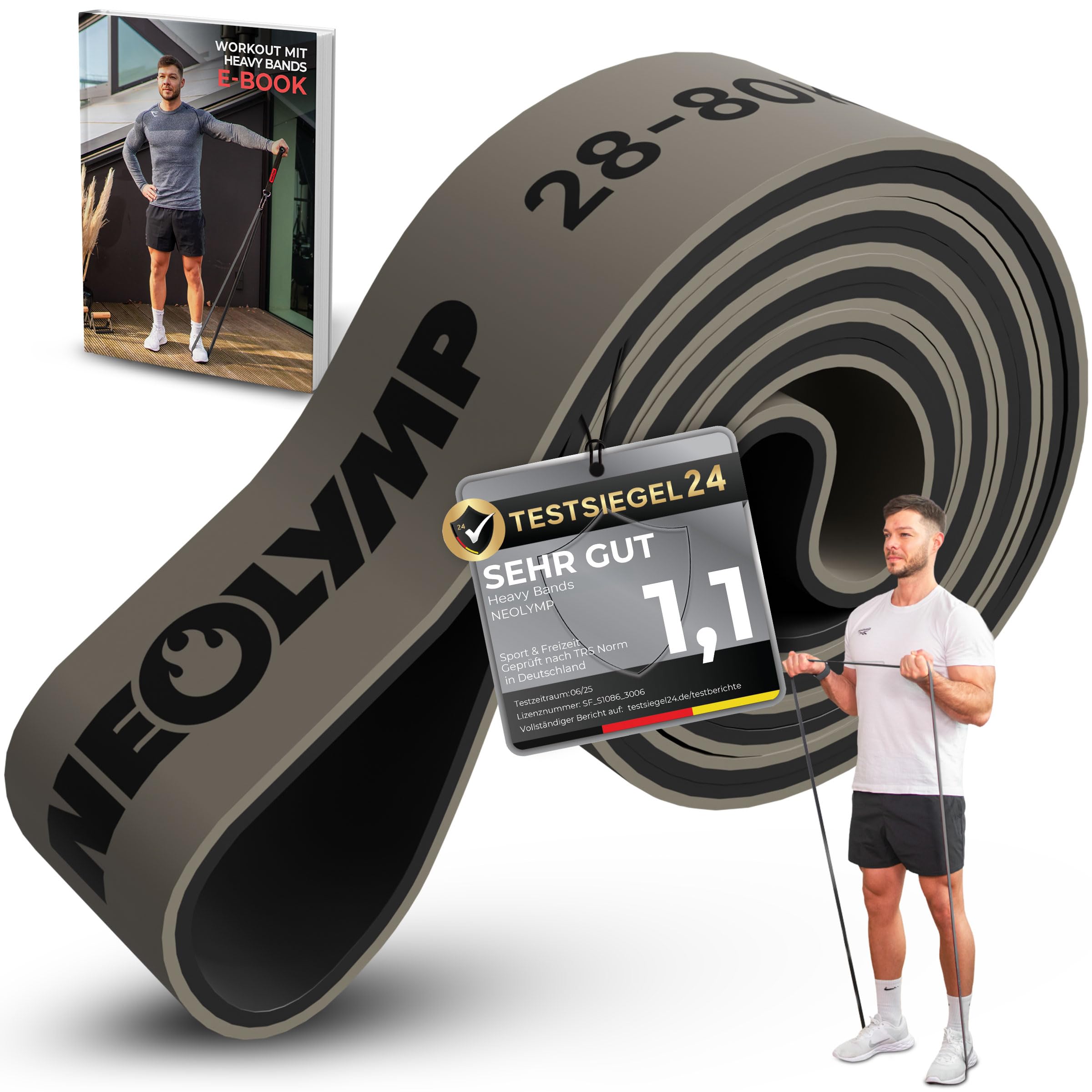 NEOLYMP Resistance Bands aus doppelbeschichtetem Naturlatex mit Fitness E-Book - Lange Fitnessbänder für Krafttraining, Widerstandsbänder, Klimmzugbänder