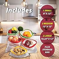 Vista 3 de Beyond Gourmet HIC - Bolsas de malla reutilizables para cocina, con cierre de cordón, juego de 5 bolsas de almacenamiento