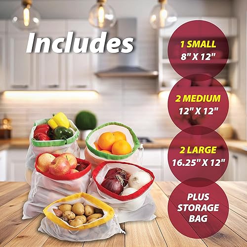 Miniatura 3 de Beyond Gourmet HIC - Bolsas de malla reutilizables para cocina, con cierre de cordón, juego de 5 bolsas de almacenamiento