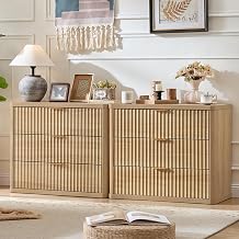 LEYAOYAO 31.5" Wide Fluted Night Stand Set of 2, Oversized Extra, Natural