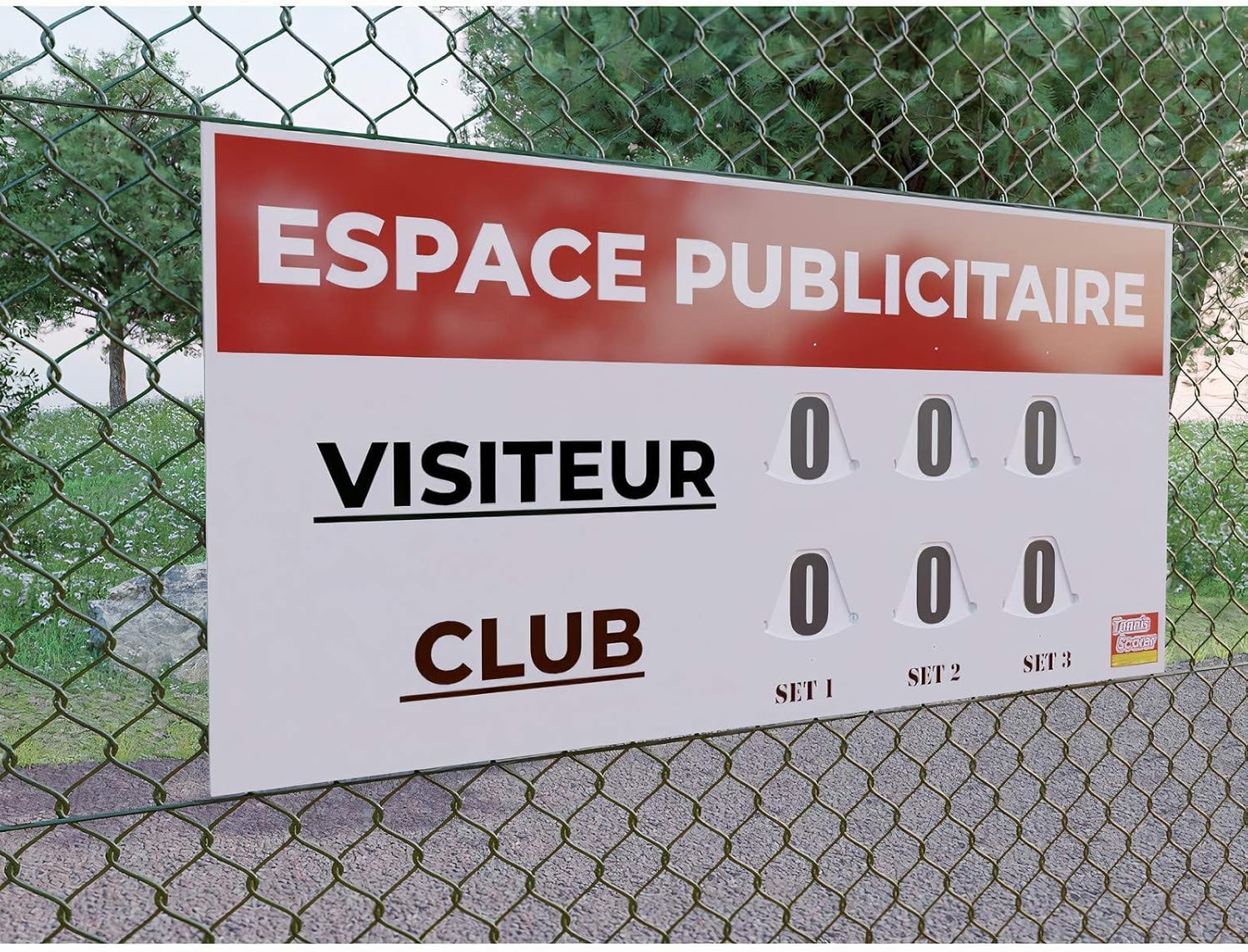 Tabellone Segnapunti Tennis (120 x 60 cm Grande) – Visualizzazione Manuale con Dischi Rotanti – Spazio Sponsor – PVC | Garanzia 5 Anni – Prodotto in Francia – per Club di Tennis e Padel