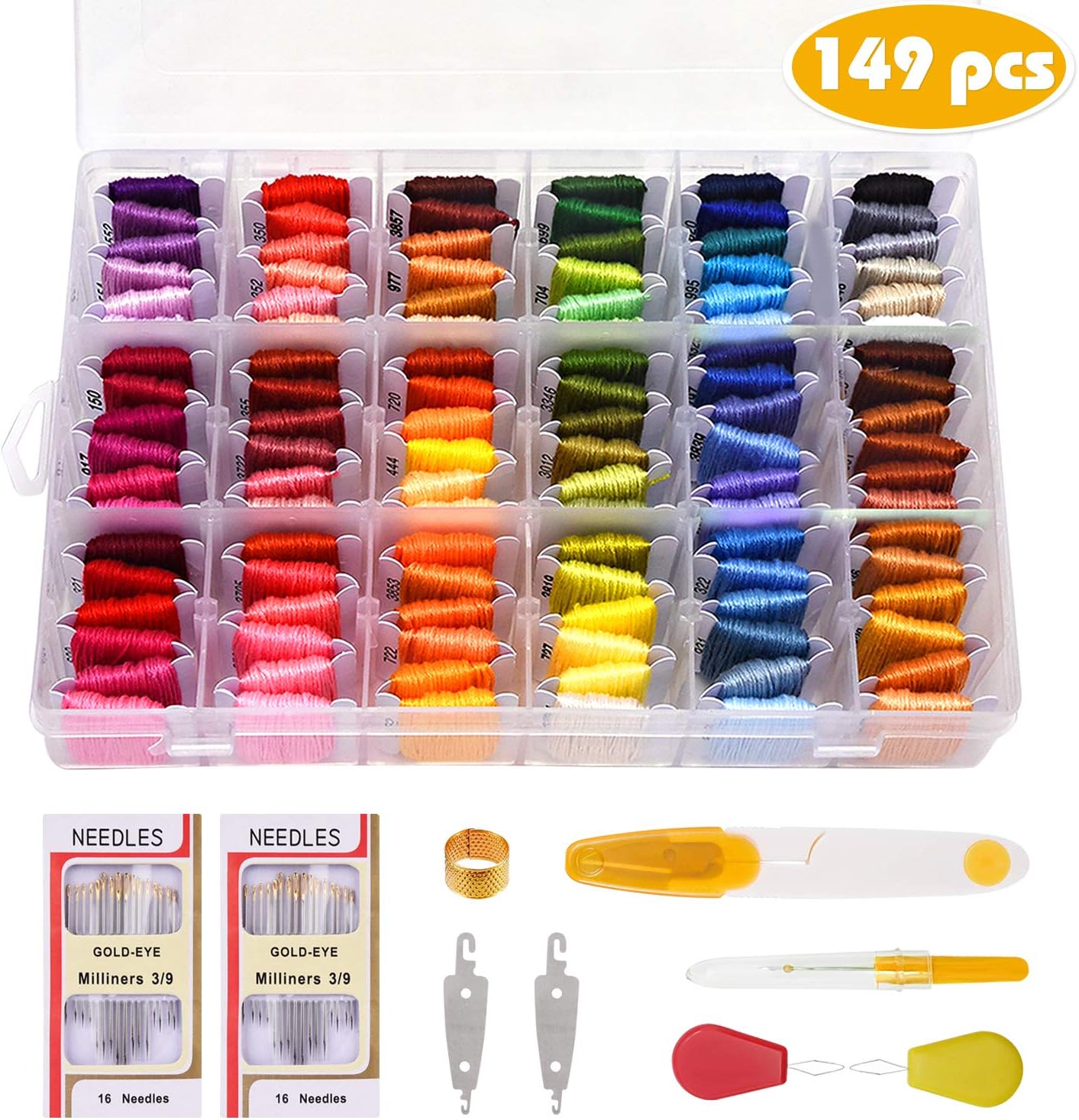 Embroidery Floss Kitย for DIY Friendship Bracelet Stringsย - 149 PCS Craft Threads, 108 Full-Color Cross Stitch Threads and Fabric, Portableย Floss Thread Set with Tools Girls Gift for Starters