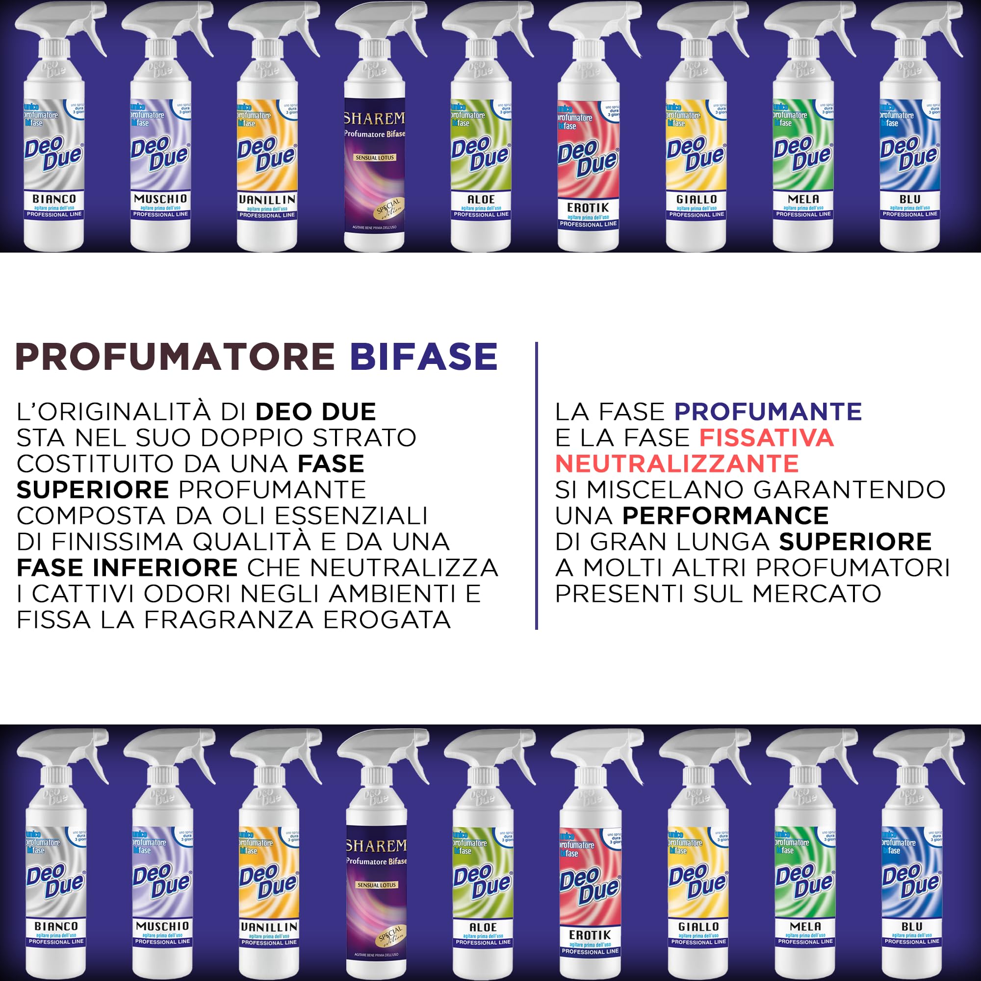 Cubex Professional | Set mit 6 Deo due Sharem, zweiphasiger Raumduft 500 ml von hoher Qualität für Innen, Außen und Reinigung, ideal für Vorhänge, Stoffe und Räume, die von Haustieren bewohnt werden