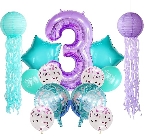 ADLKGG - Decoración de sirena púrpura para fiesta de cumpleaños, faroles de papel de medusas colgantes, globos de papel para Primera fiesta de