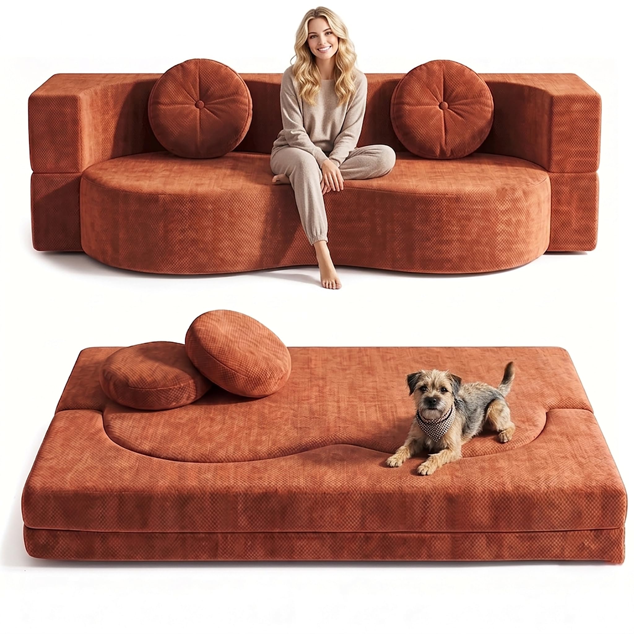 Boneless Canapé-lit modulaire 2 Places en Mousse Haute densité, canapé compressé sans Montage avec Coussin, canapé de Sol pour Salon, Chambre à Coucher, Appartement