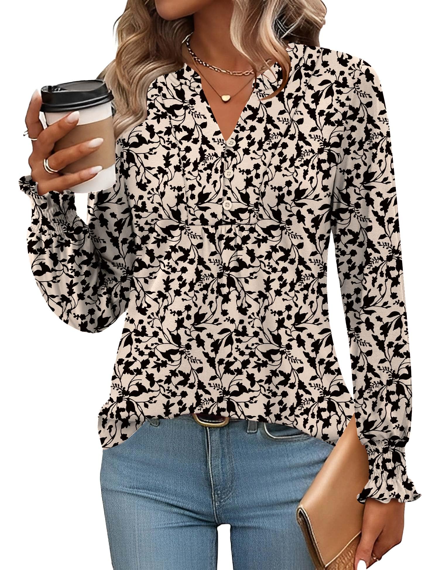 Rapbin Bluse Damen V-Ausschnitt Knopfleiste T-Shirt Tunika Kurzarm Top Sommer Oberteile Elegant Casual