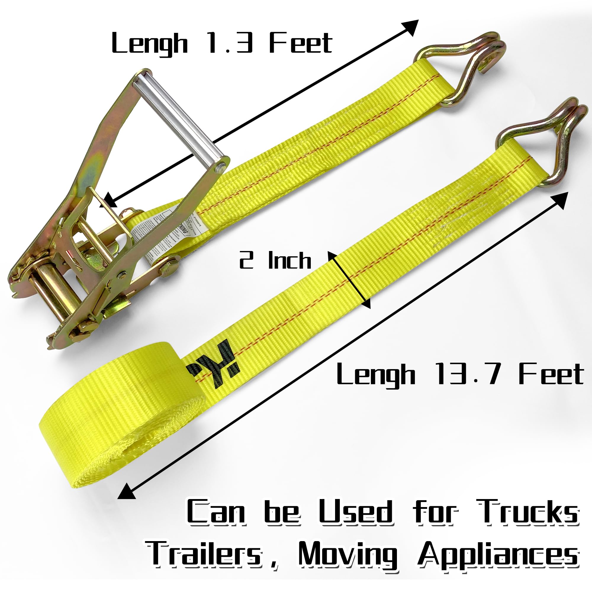 KJE Cinghie a cricchetto resistenti (confezione da 4), 5,1 cm x 38,1 cm, resistenza massima alla rottura, 4,5 kg, cricchetto con gancio a J, cinghie di carico per camion, rimorchi, elettrodomestici in