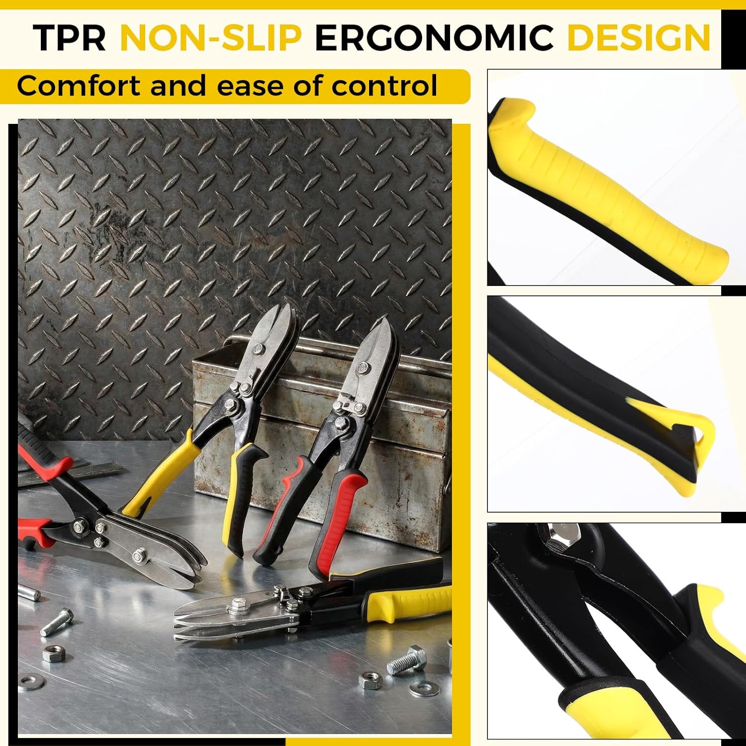 Lothee 4 Unit 5 Blade Hand Crimper Sheet Metal Tool, Gutter Crimping HVAC Hand Tool for 22-28 Gauge Stainless Steel, Duct, Stove Pipes 10-1/2" Sheet Metal Rust Resistant Ergonomic Handle(Color)