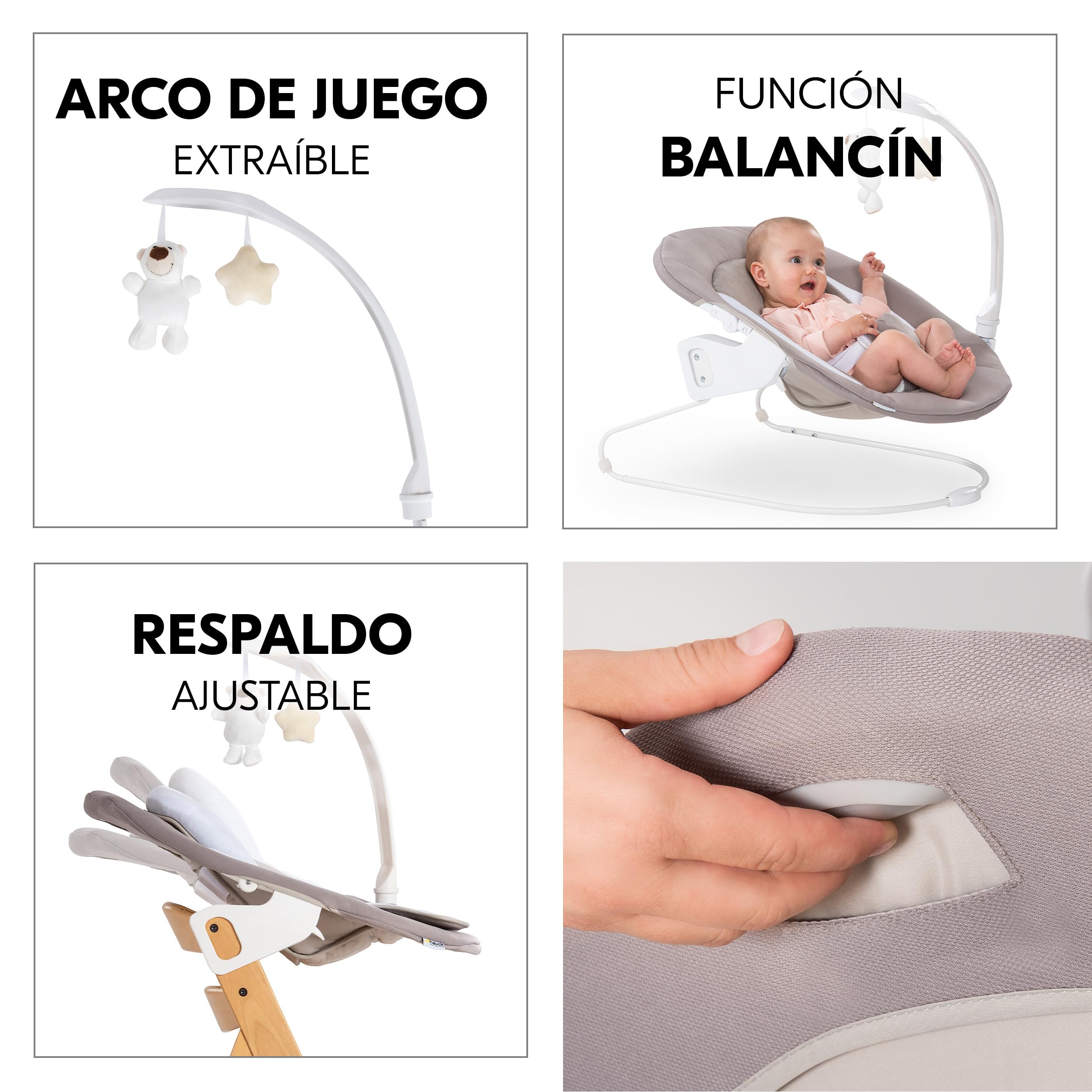 hauck Alpha Plus Newborn Set Deluxe Trona Evolutiva Bebe con Hamaca, Cojín y Arnés - Hamaca Alta Reclinable desde el Nacimiento - Silla Madera Niño Regulable - Tronas Infantiles de Madera - Natural
