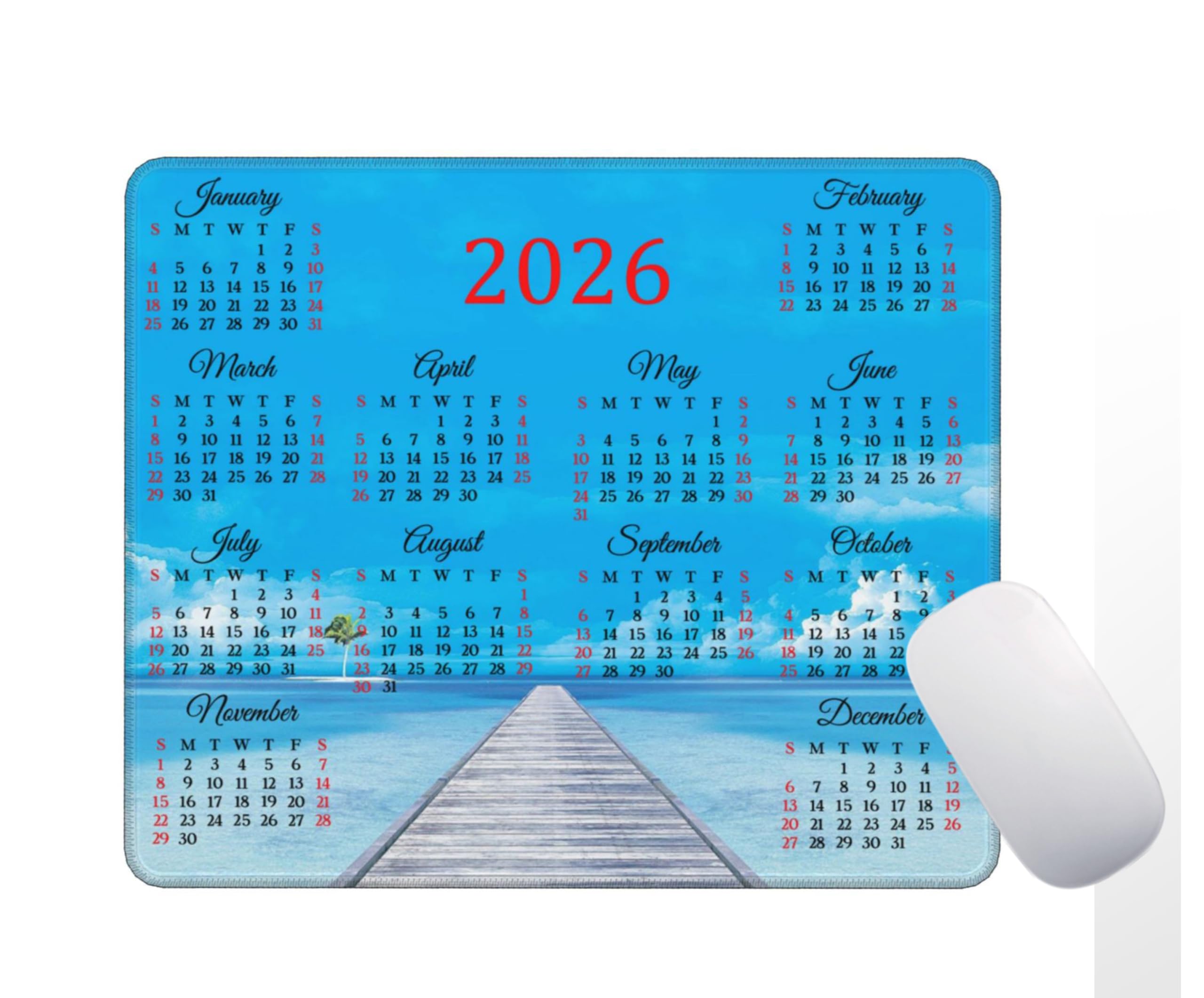 2026 Calendar Computer Mouse Pad with Stitched Edge Non-Slip Rubber Base Desk Accessories Laptop Mouse Mat 9 6x7