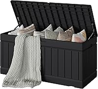 Devoko 80 Gallon Waterproof Deck Box - Lockable Resin Outdoor Storage Bench for Patio Cushions, Garden Tools, Pool Supplies (Black)