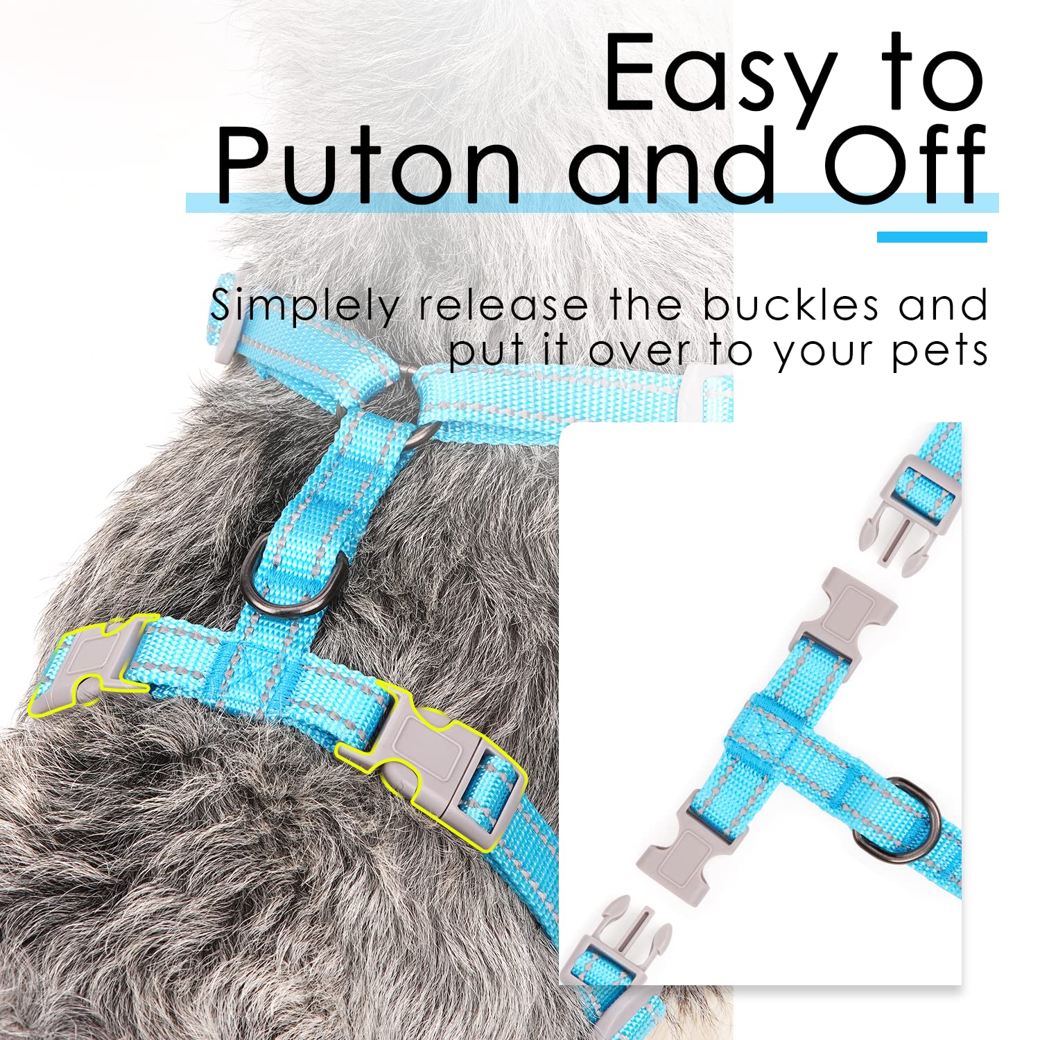 ThinkPet Reflective Breathable Soft Air Mesh No Pull Puppy Choke Free Over Head Vest Ventilation Harness Leash Set for Puppy Small Medium Dogs Light Blue L — view 4