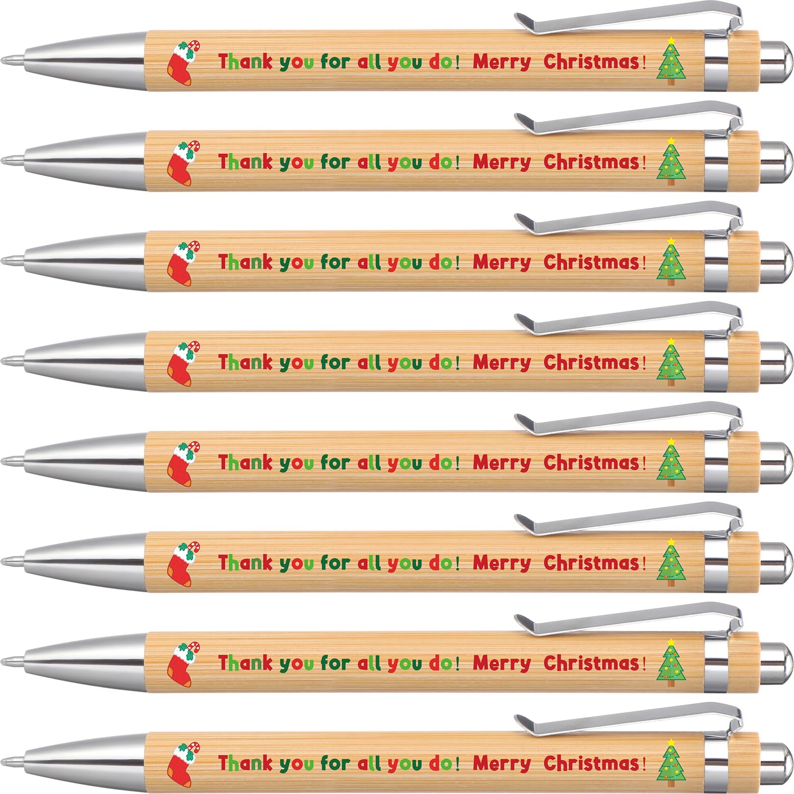 Tenare 8 Pcs Christmas Employee Appreciation Gifts Christmas Thank You Bamboo Ballpoint Pens Inspirational Pens Xmas Party Favor Gifts for Teacher Team Coworkers Staff Volunteer