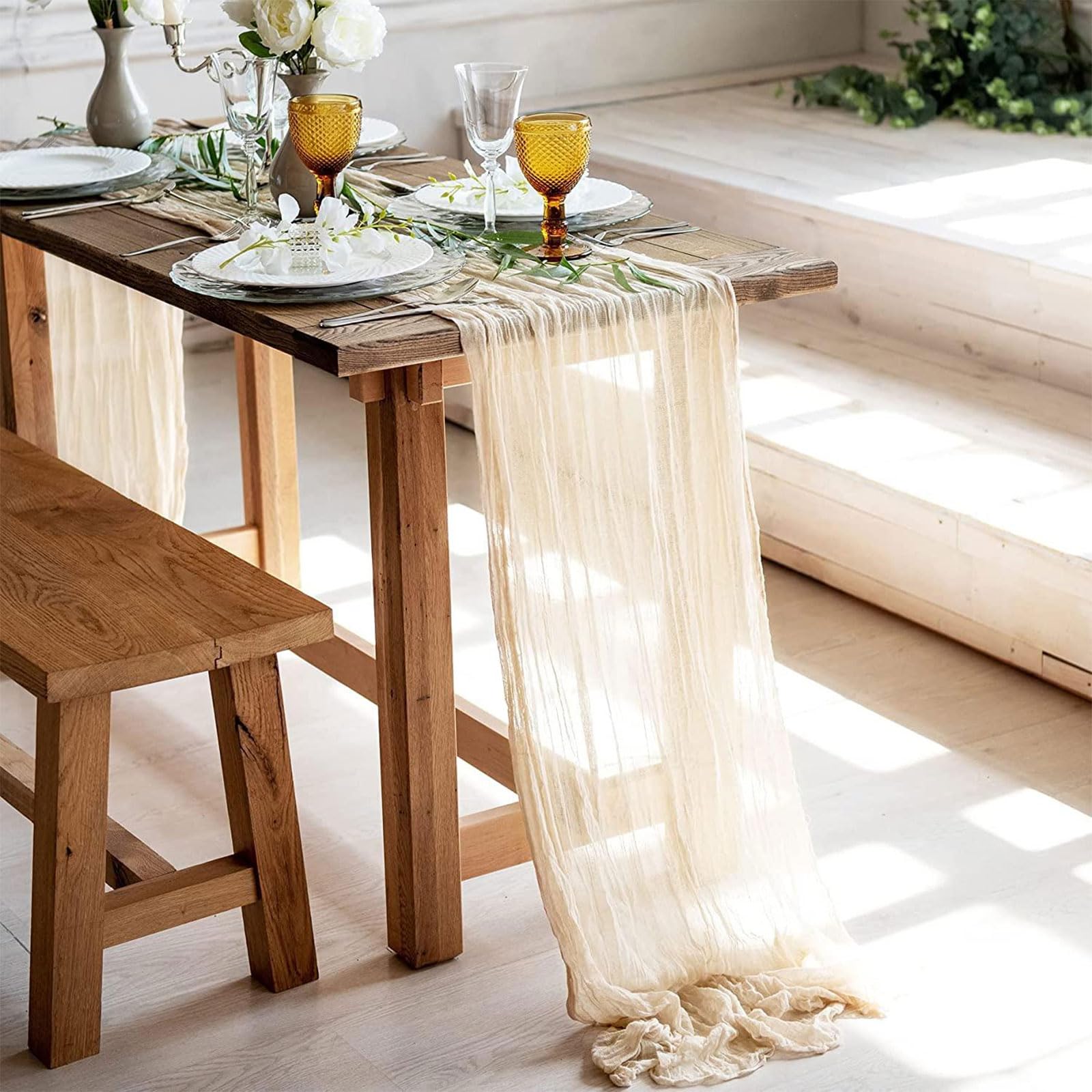 Lot de 10 chemins de table en toile de fromage, beige, 90 x 300 cm