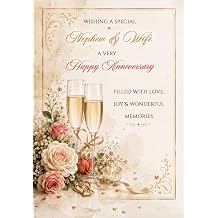 Nephew & Wife Anniversary Card - Personalise with Any Names, Relation and/or Year - Congratulations Champagne Glasses Design - LUXURY TEXTURED CARD - POSTED SAME DAY - FULL COLOUR INSIDE!