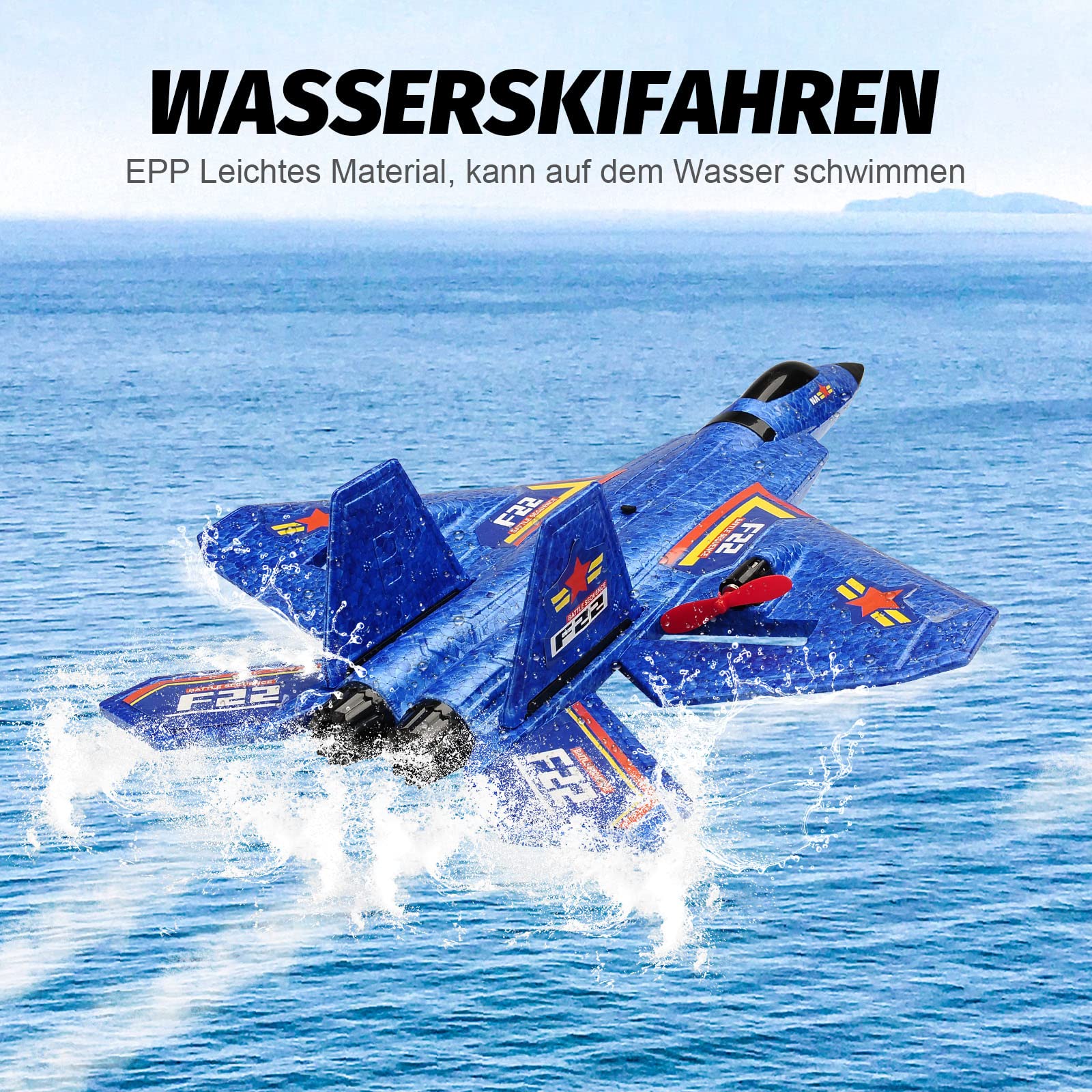 Fremego F-22 RC Flugzeug, 2.4Ghz Ferngesteuertes Flugzeug Raptor Fighter Flugzeug Modell Spielzeug mit 6 Axis Gyro System für Anfänger Kinder Erwachsene (F22Blau)