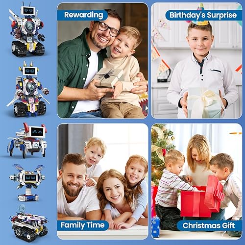 Miniatura 5 de Kit de construcción de robot STEM 5 en 1 para niños de 8 a 16 años, control remoto y controlado por aplicación, juguete de codificación de