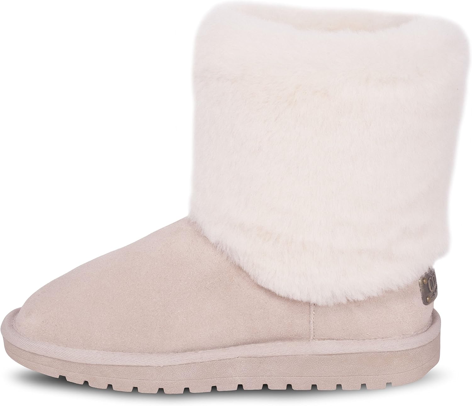 Cloud Nine Sheepskin Pom Pom Boot Women's Cuff and Suede Leather Vamp, Cozy Sheepskin Insole for Comfort and Warmth