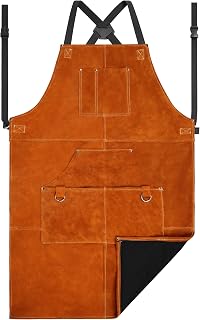 Tablier de soudure en cuir avec doublure douce – résistant à la chaleur, ignifuge, tablier de protection robuste avec plusieurs poches