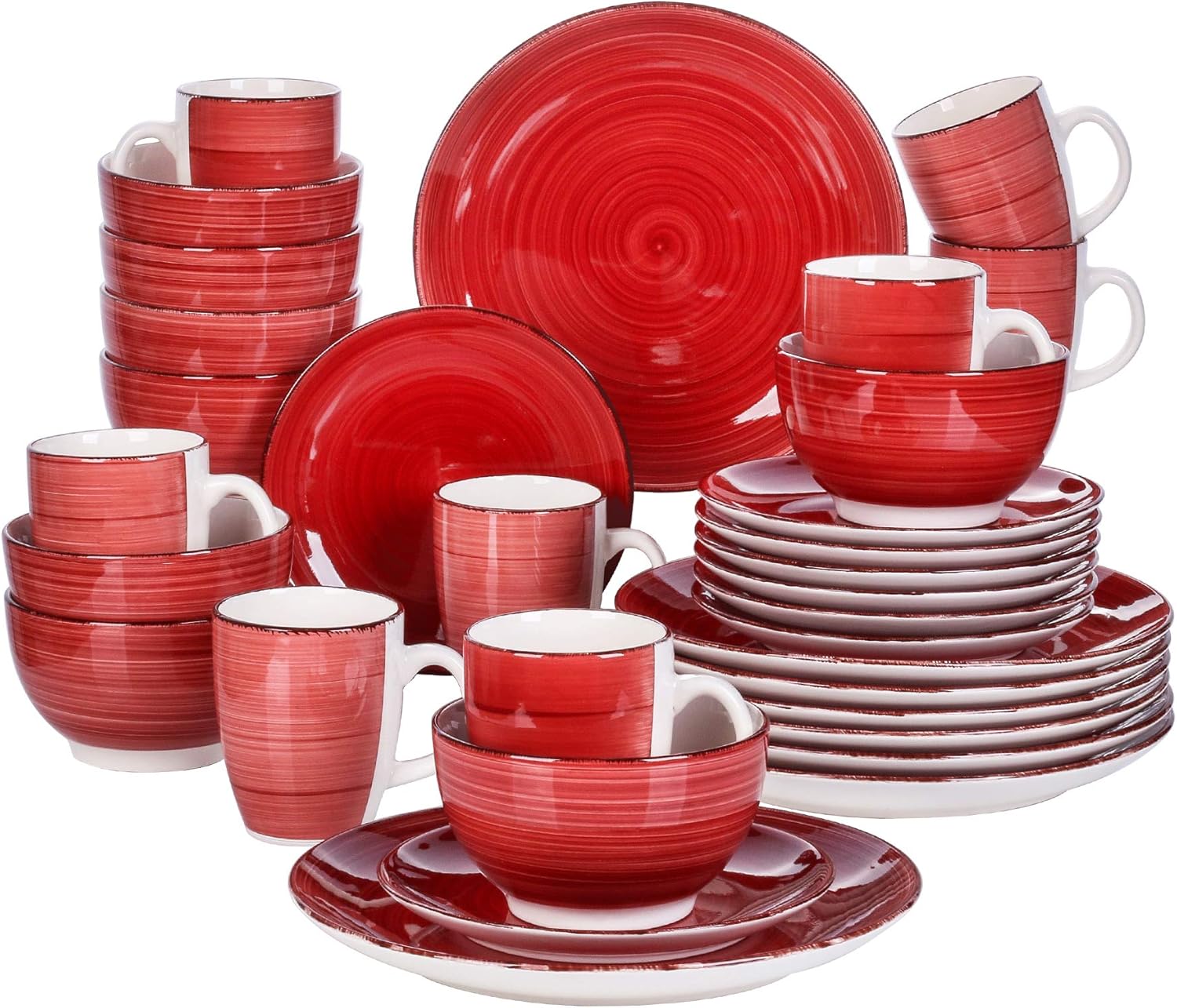  | vancasso Bella Ceramic Dinnerware Set, 32 Pieces Service for 8 Stoneware Dinner Set with Dinner Plates, Salad Plates, Bowls, Mugs, Microwave Dishwasher Safe - Red: Dinnerware Sets
