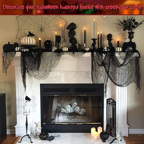 Miniatura 41 de Legigo Paquete de 12 paños espeluznantes de Halloween (30 x 72 pulgadas), gasa espeluznante para fiesta de Halloween, suministros de fiesta de Negro