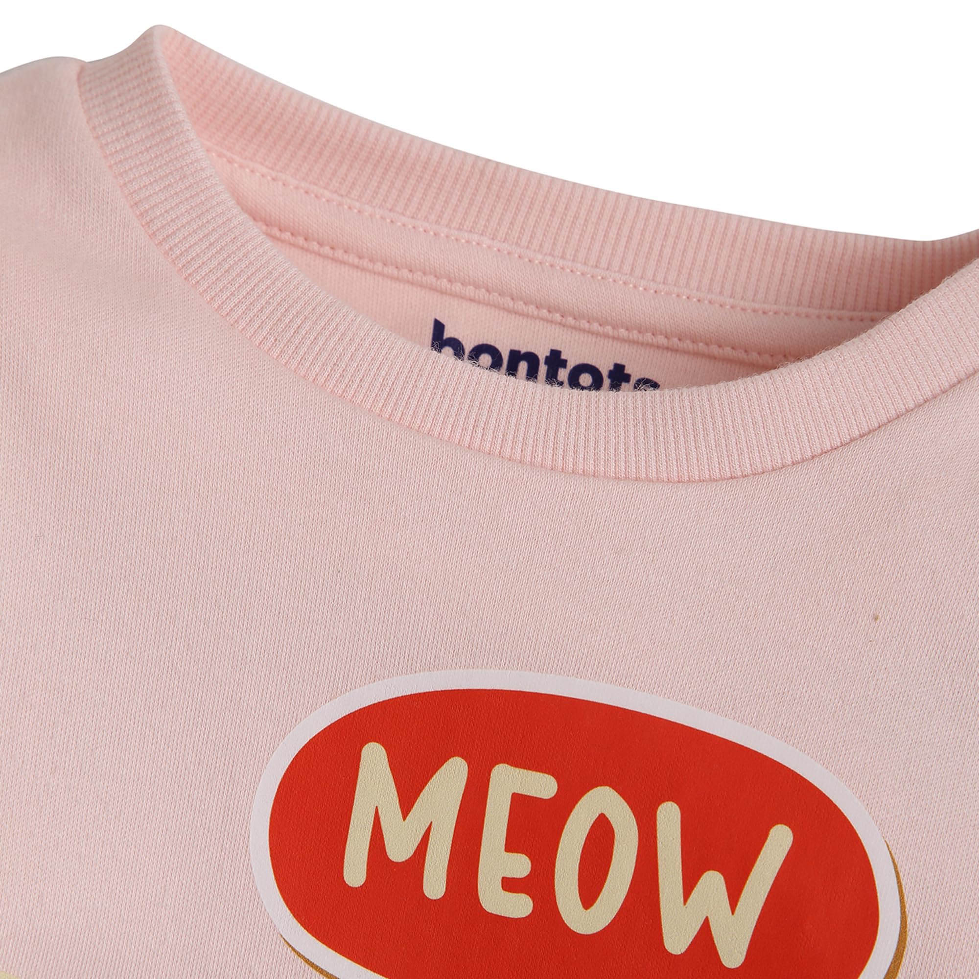 Bontots Organic Cotton Baby Sweatshirt - Meow Magic - Soft & Cozy - Pink/Yellow (2-3Y) 2