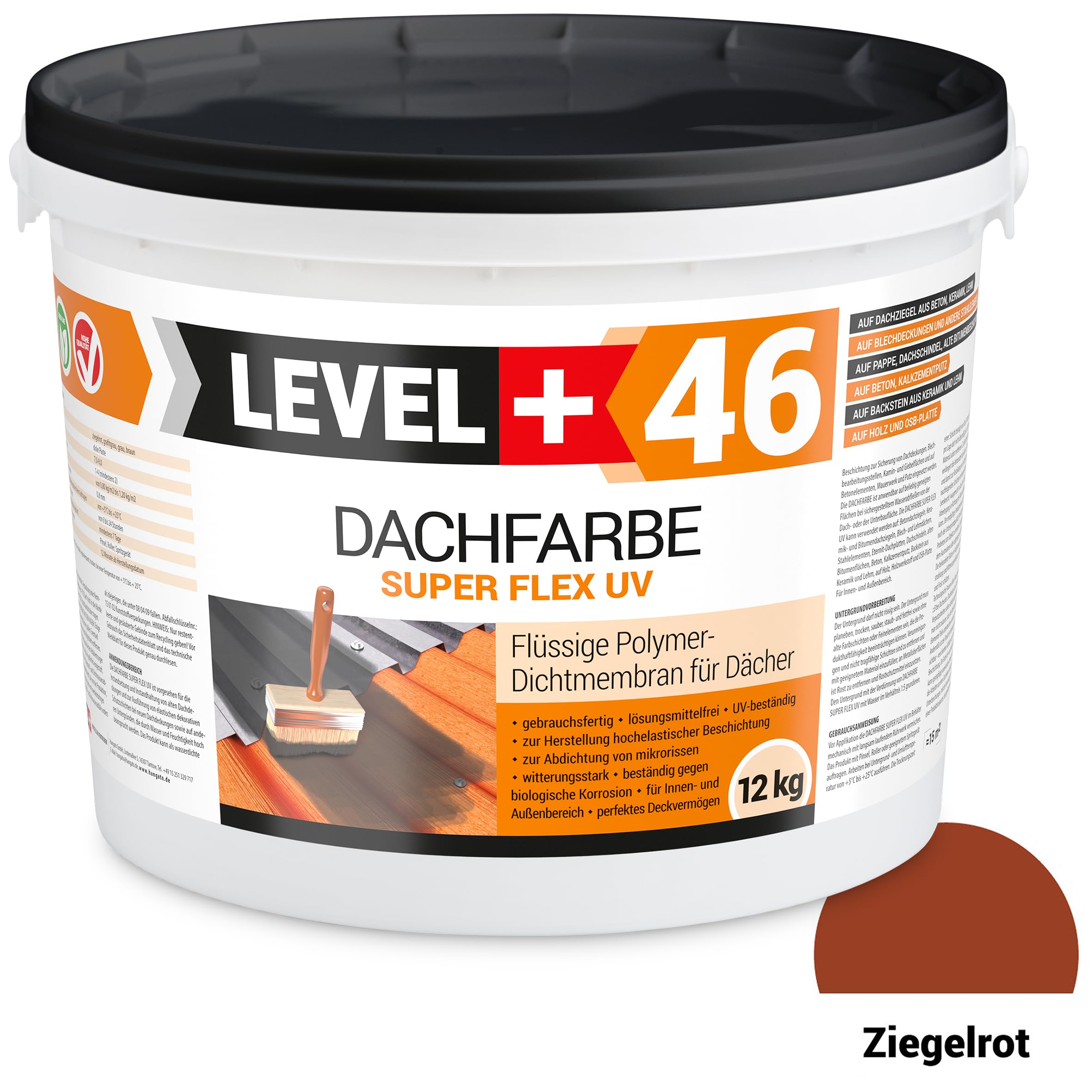 Vernice per tetto, 12 kg, vernice per tetto, membrana polimerica flessibile, resistente alle intemperie, rosso mattone RM46
