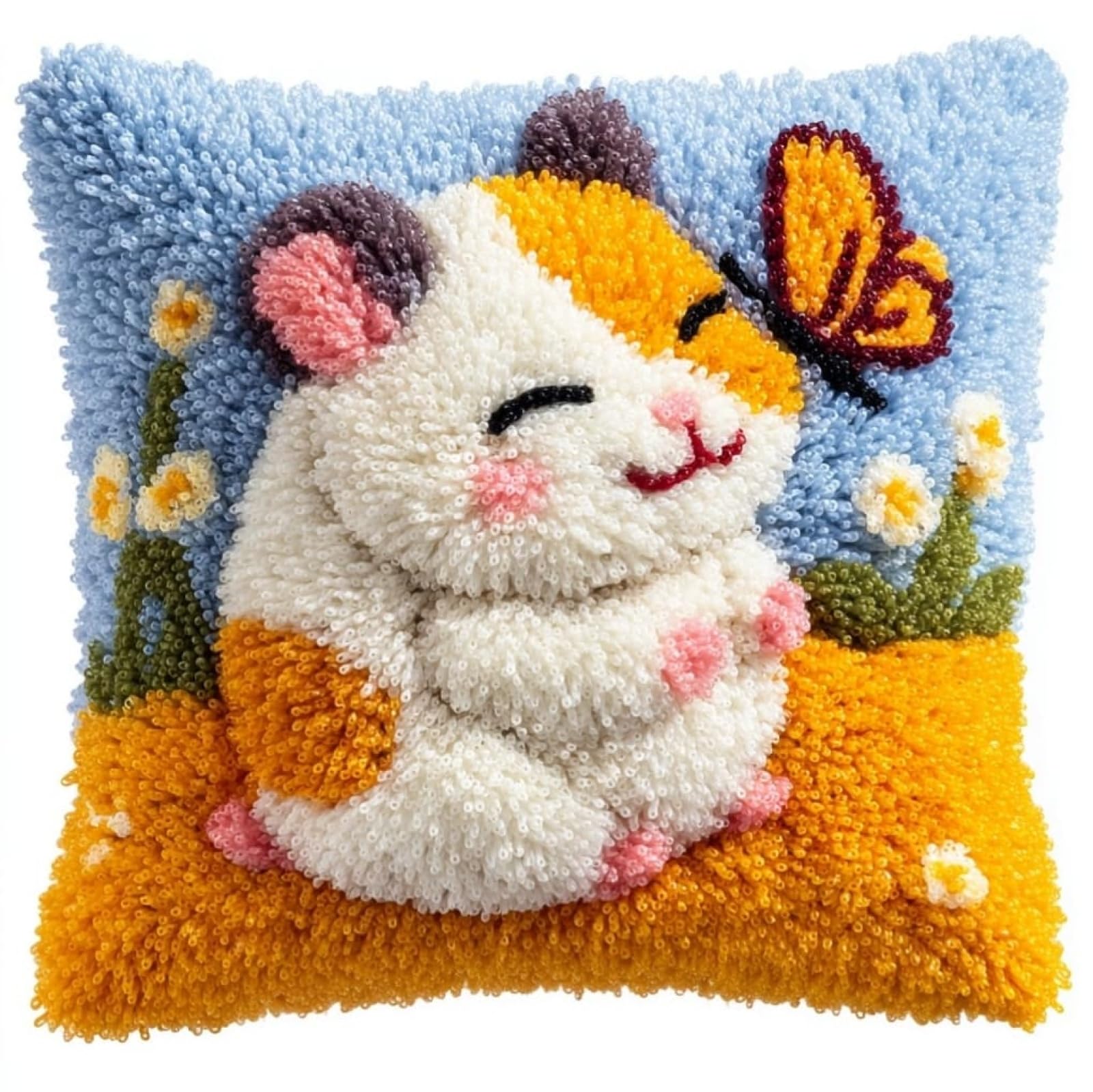 WallustrioaW Latch Hook Cushion Kit Pre Printed,Hamsters and Butterflies