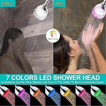 رأس دش Led ، رأس دش مع ضوء ، 7 ضوء فلاش اللون تغيير رأس دش ثابت Led تلقائيًا للحمام قابل للتعديل ضغط عالي رأس دش المطر حتى الطفل البالغ سهل التركيب