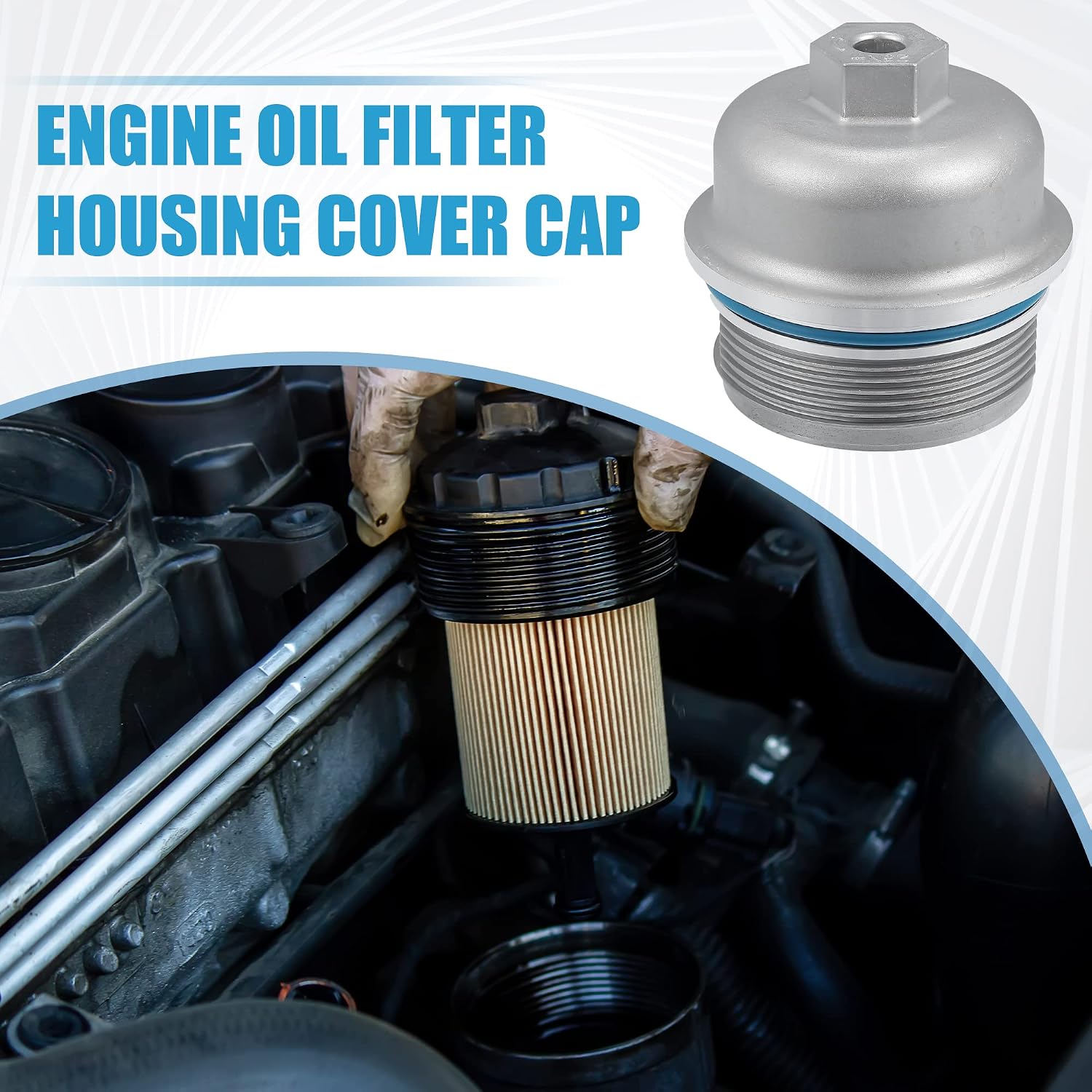 Compatible with Engine Oil Filter Housing Cover Cap 12583470 for Chevrolet Camaro 3.6L 2010-2015 Metal Silver Tone