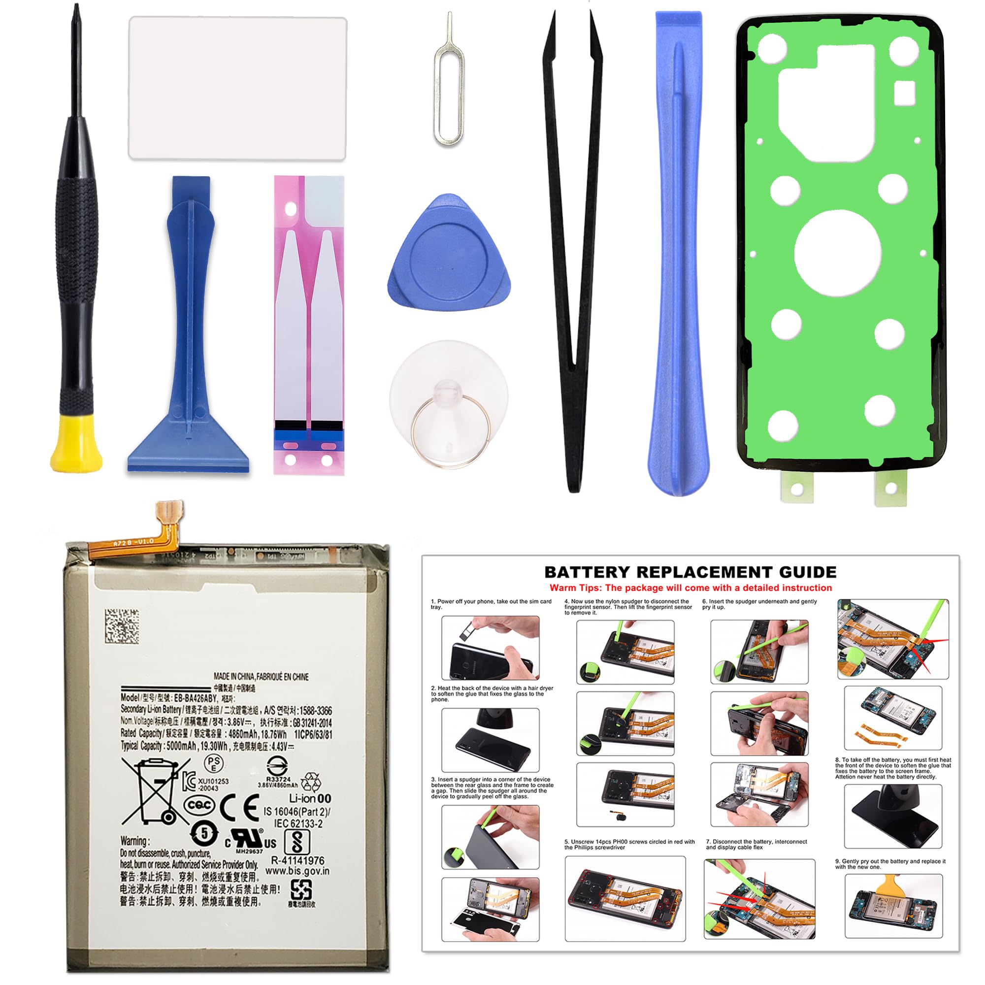 For Galaxy A72 Battery, EB-BA426ABY Replacement Battery Compatible with Samsung Galaxy A72 Battery (New Upgraded) with Installation Instruction & Repair Toolkit SM-A725F, SM-A725F/DS, SM-A725M