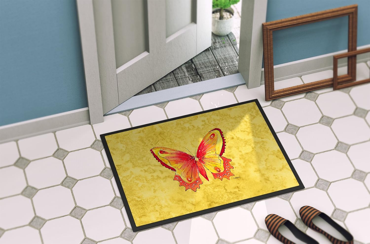 Caroline's Treasures Butterfly on Yellow Indoor or Outdoor Doormat, 24" x 36", Multicolor