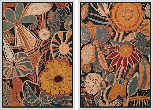 Miniatura 116 de IDEA4WALL Lienzo enmarcado para pared, juego de arte Bauhaus dorado de mediados de siglo, patrón de cuadrícula moderna, ilustraciones con formas